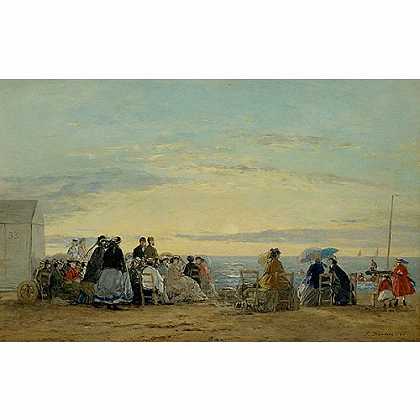 《在海滩上·夕阳》布丹1865年绘画作品赏析