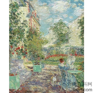 《在法国花园里》哈山姆1897年绘画作品赏析