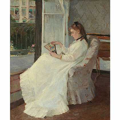 《在窗口的艺术家妹妹》摩里逤特1869年绘画作品赏析