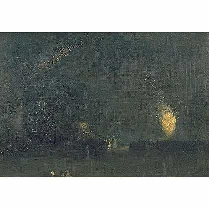 《夜曲：黑色和金色-消防轮》惠斯特1875年绘画作品赏析