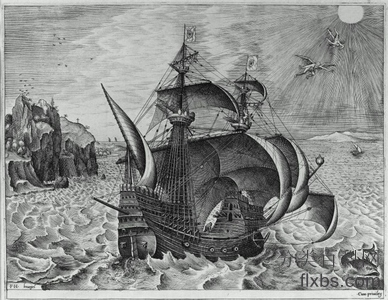 《武装了的三名船长与空中的代达罗斯和伊卡洛斯》神话绘画,码头绘画赏析