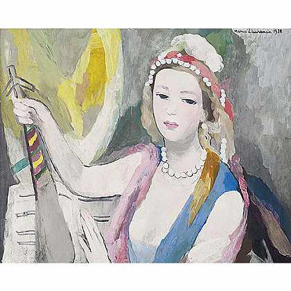 《弹诗琴的女子》罗兰珊1938年绘画作品赏析
