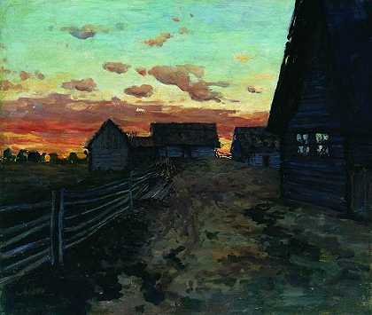 《日落之后的小屋》风景油画作品赏析