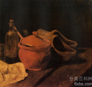 《静物：陶器,瓶子和木鞋》梵高绘画作品赏析