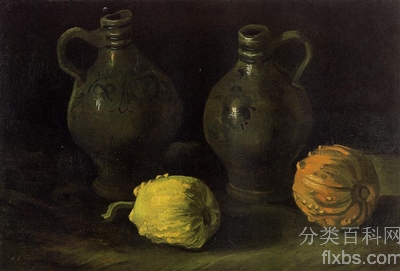 《静物：两只广口瓶和两只南瓜》梵高绘画作品赏析