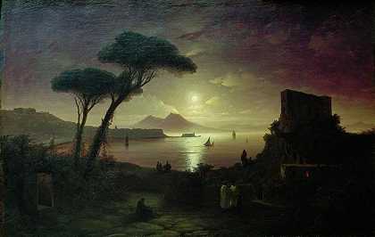 《那不勒斯湾月夜》风景油画作品赏析
