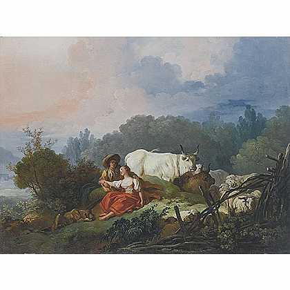《休息的牧羊人景观》福拉歌纳德1761年绘画作品赏析