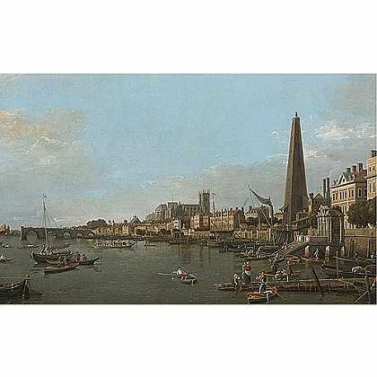《伦敦泰晤士河看威斯特敏斯水门》卡纳莱托年绘画作品赏析