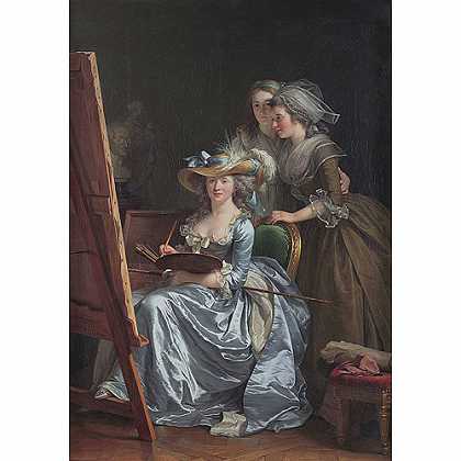 《勒布伦与两名学生的自画像》勒布伦1785年绘画作品赏析
