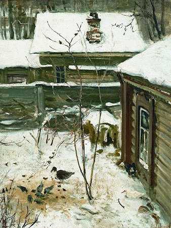 《庭院，冬季》风景油画作品赏析