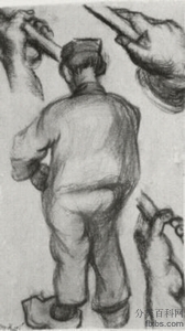 《从后面看的农民以及三只拿着棍子的手》梵高绘画作品赏析