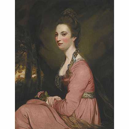《拿着玫瑰的女士肖像》雷诺兹1767年绘画作品赏析
