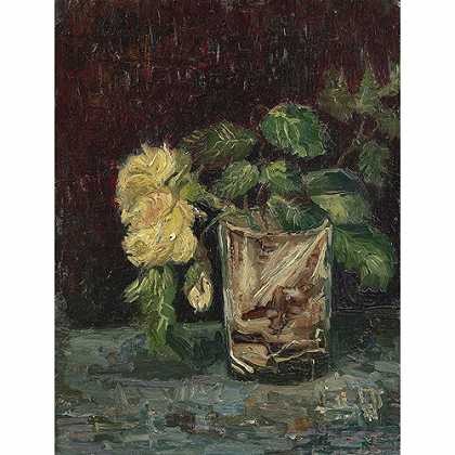 《玻璃杯与黄玫瑰》梵高1886年绘画作品赏析