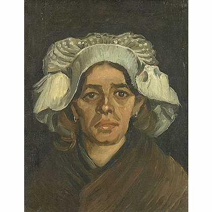 《戴白色帽子的农妇》梵高1885年绘画作品赏析