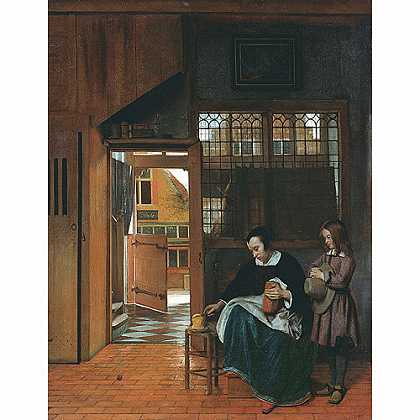 《妇女为孩童准备餐点》荷郝1660年绘画作品赏析