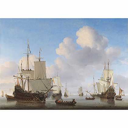 《荷兰军舰和其他船只》范德维德1665年绘画作品赏析
