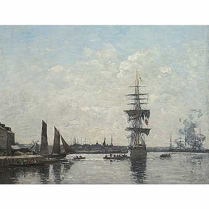 《哈弗尔的帆船码头》布丹1870年绘画作品赏析