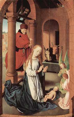 《耶稣诞生，《贤士来朝》三联画的左幅》宗教画作品赏析