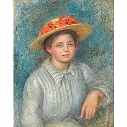 《戴花帽子的女人肖像》雷诺阿1890年绘画作品赏析