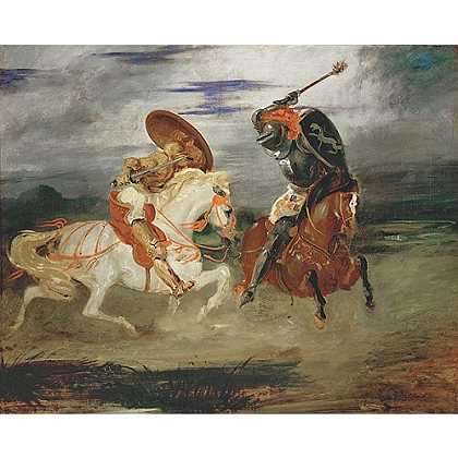 《骑士在农村的战斗》德拉克洼1834年绘画作品赏析