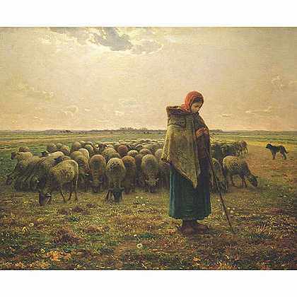 《牧羊女与羊群》米勒1864年绘画作品赏析