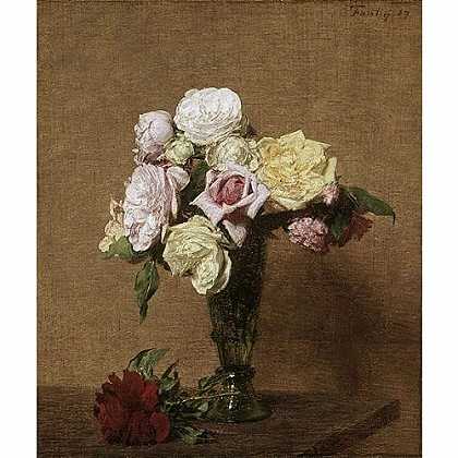《花瓶中的玫瑰》方汀1882年绘画作品赏析