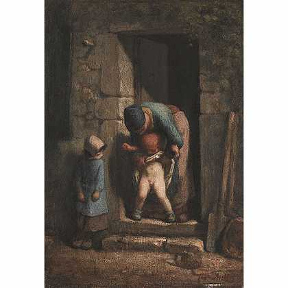 《母亲的细心》米勒1855年绘画作品赏析