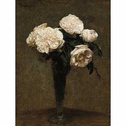 《花瓶里的玫瑰》方汀1872年绘画作品赏析