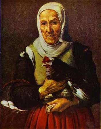 《抓着母鸡的老妇人》肖像绘画作品赏析