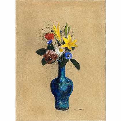 《蓝色花瓶中的花束》鲁东1911年绘画作品赏析