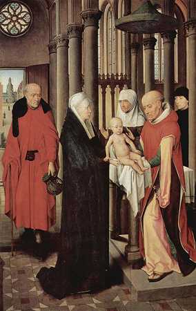 《贤士来朝：三联画的右幅，描绘了圣母进殿，c.1470-72（油画面板）》宗教画作品赏析