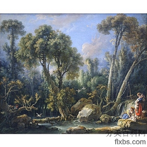 《洗衣妇女的景观》布歇1760年绘画作品赏析