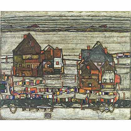 《洗衣房（郊区二）》席勒1914年绘画作品赏析