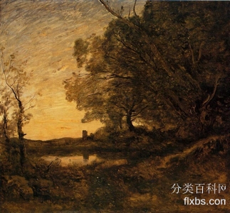 《晚上远处的塔》风景油画作品赏析