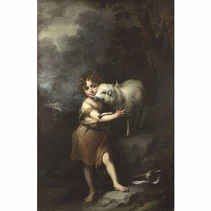 《婴孩施洗约翰与羔羊》牟里罗1660年绘画作品赏析