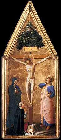 《十字架上的基督和圣母、福音传道者圣约翰与红衣主教托尔克马达》宗教画作品赏析