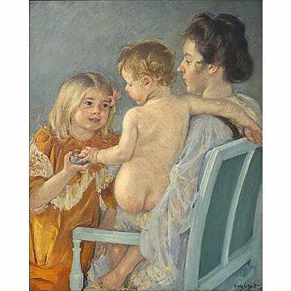 《莎拉拿玩具给男孩》卡莎特1901年绘画作品赏析