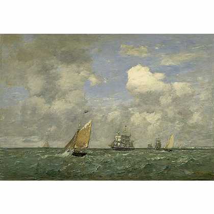 《离开哈弗尔的船舶》布丹1887年绘画作品赏析