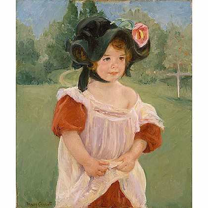 《春天：玛高特站在花园里》卡莎特1900年绘画作品赏析