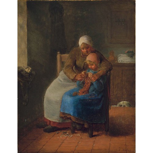 《编织教导》米勒1860年绘画作品赏析
