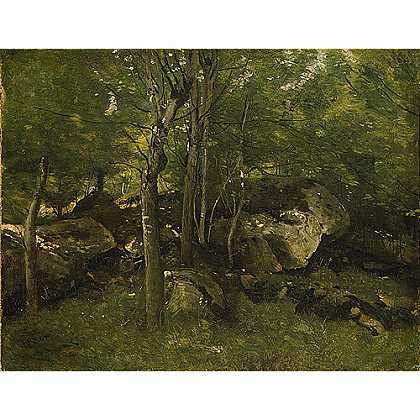 《枫丹白露森林中岩石》柯罗1860年绘画作品赏析