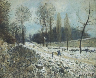 《雪天通往马尔利勒鲁瓦的路》风景油画作品赏析