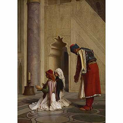《在清真寺的年轻希腊人》热罗姆1865年绘画作品赏析