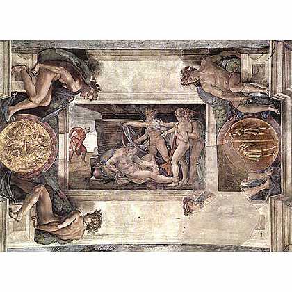 《诺亚之醉》米开朗基罗1508年绘画作品赏析