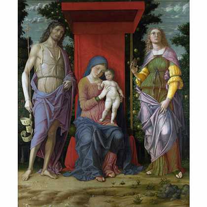 《圣母、圣婴、抹大拉玛利亚与施洗约翰》曼迪那1490年绘画作品赏析