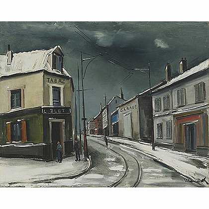 《雪地里的村街》乌拉曼克1928年绘画作品赏析
