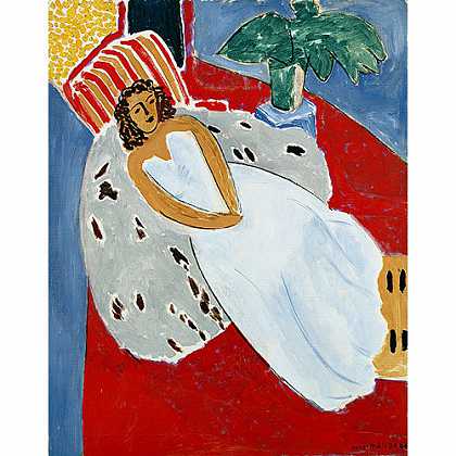 《红色背景的白色年轻女子》马谛斯1946年绘画作品赏析
