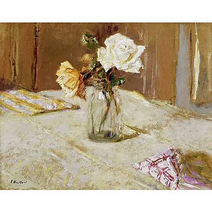 《玻璃花瓶中的玫瑰》威雅尔1919年绘画作品赏析