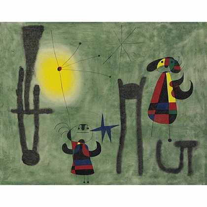 《飞向金色山丘的鸟儿》米罗1950年绘画作品赏析