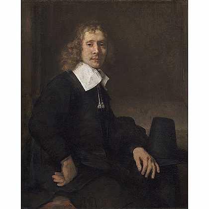 《坐在一张桌子的年轻男子》林布兰特1660年绘画作品赏析